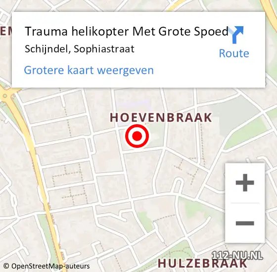 Locatie op kaart van de 112 melding: Trauma helikopter Met Grote Spoed Naar Schijndel, Sophiastraat op 18 april 2022 11:02