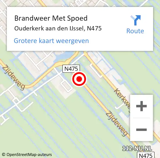 Locatie op kaart van de 112 melding: Brandweer Met Spoed Naar Ouderkerk aan den IJssel, N475 op 14 juli 2014 18:35
