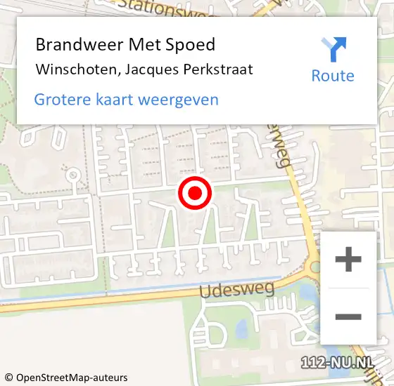 Locatie op kaart van de 112 melding: Brandweer Met Spoed Naar Winschoten, Jacques Perkstraat op 18 april 2022 11:11