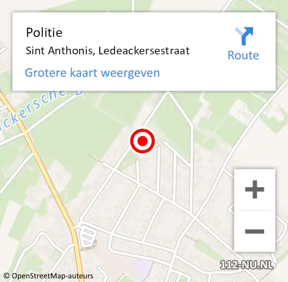 Locatie op kaart van de 112 melding: Politie Sint Anthonis, Ledeackersestraat op 18 april 2022 11:20