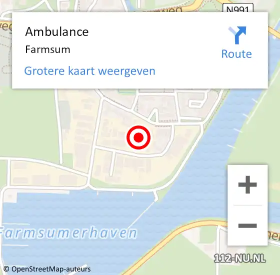 Locatie op kaart van de 112 melding: Ambulance Farmsum op 18 april 2022 11:27