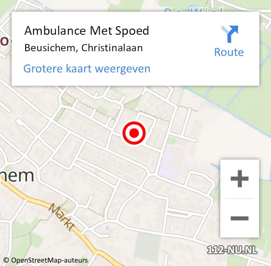 Locatie op kaart van de 112 melding: Ambulance Met Spoed Naar Beusichem, Christinalaan op 18 april 2022 11:38