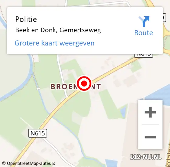 Locatie op kaart van de 112 melding: Politie Beek en Donk, Gemertseweg op 18 april 2022 11:39