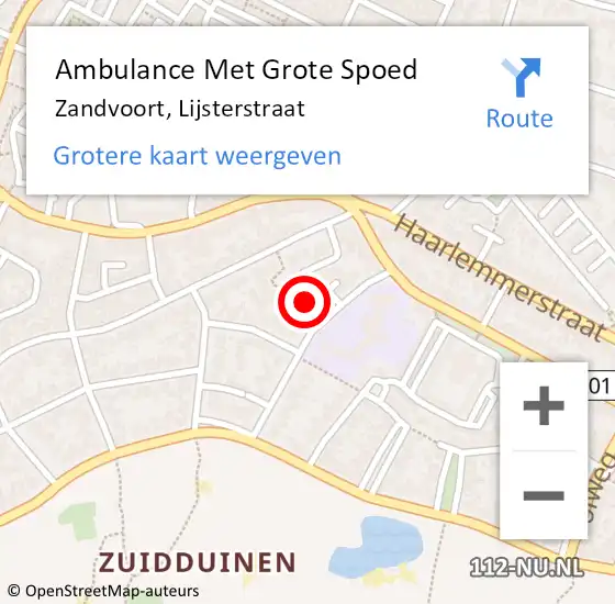 Locatie op kaart van de 112 melding: Ambulance Met Grote Spoed Naar Zandvoort, Lijsterstraat op 18 april 2022 11:41