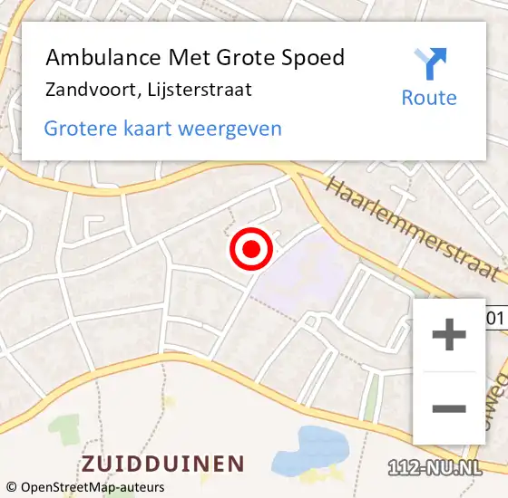 Locatie op kaart van de 112 melding: Ambulance Met Grote Spoed Naar Zandvoort, Lijsterstraat op 18 april 2022 11:50