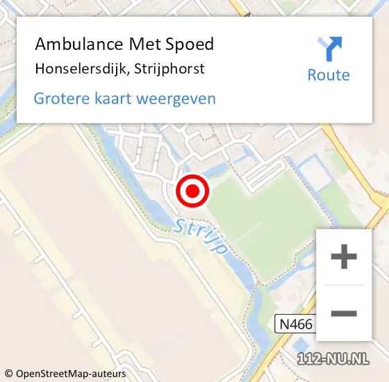 Locatie op kaart van de 112 melding: Ambulance Met Spoed Naar Honselersdijk, Strijphorst op 18 april 2022 12:33