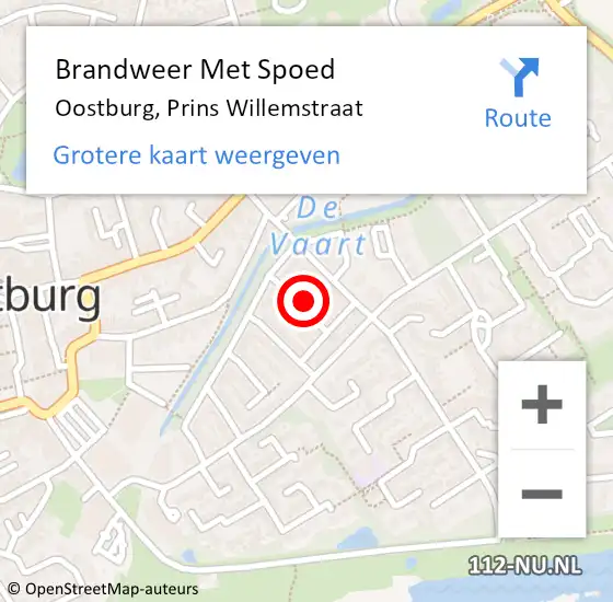 Locatie op kaart van de 112 melding: Brandweer Met Spoed Naar Oostburg, Prins Willemstraat op 18 april 2022 13:11