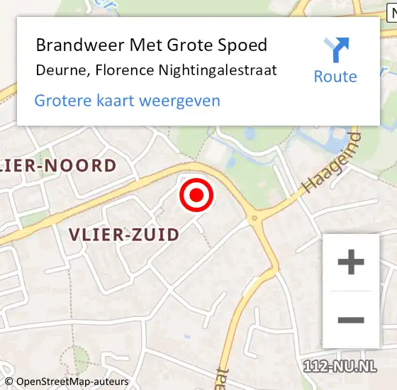 Locatie op kaart van de 112 melding: Brandweer Met Grote Spoed Naar Deurne, Florence Nightingalestraat op 18 april 2022 13:13