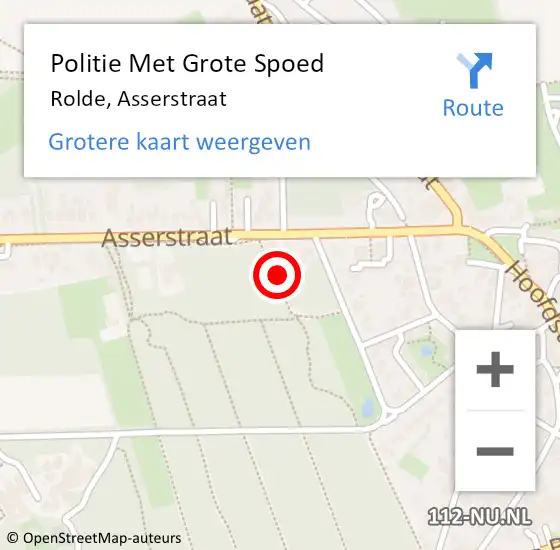 Locatie op kaart van de 112 melding: Politie Met Grote Spoed Naar Rolde, Asserstraat op 18 april 2022 13:14