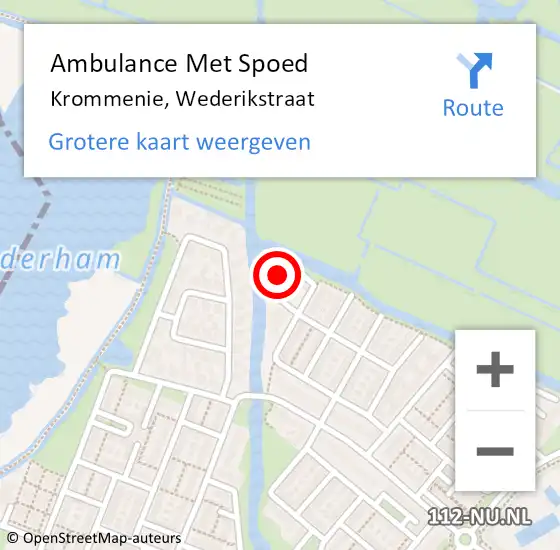 Locatie op kaart van de 112 melding: Ambulance Met Spoed Naar Krommenie, Wederikstraat op 18 april 2022 13:16