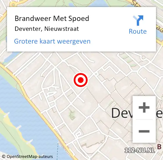 Locatie op kaart van de 112 melding: Brandweer Met Spoed Naar Deventer, Nieuwstraat op 18 april 2022 13:33