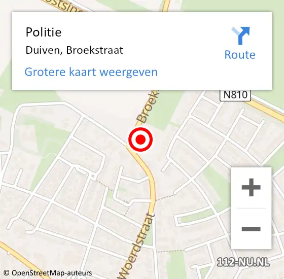 Locatie op kaart van de 112 melding: Politie Duiven, Broekstraat op 18 april 2022 13:37