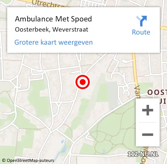 Locatie op kaart van de 112 melding: Ambulance Met Spoed Naar Oosterbeek, Weverstraat op 18 april 2022 13:38