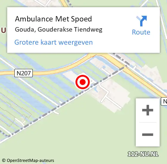 Locatie op kaart van de 112 melding: Ambulance Met Spoed Naar Gouda, Gouderakse Tiendweg op 18 april 2022 13:55