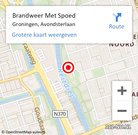 Locatie op kaart van de 112 melding: Brandweer Met Spoed Naar Groningen, Avondsterlaan op 18 april 2022 14:07