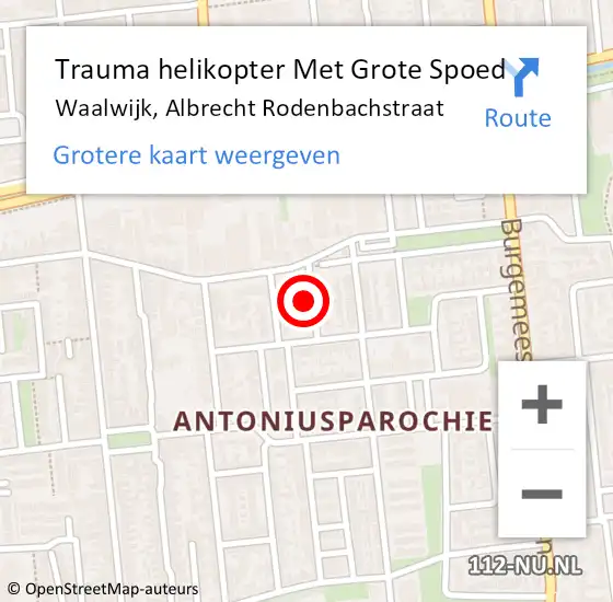 Locatie op kaart van de 112 melding: Trauma helikopter Met Grote Spoed Naar Waalwijk, Albrecht Rodenbachstraat op 18 april 2022 14:10