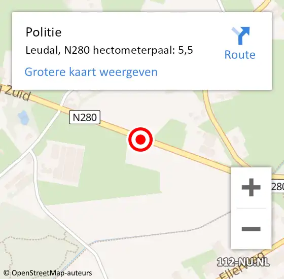 Locatie op kaart van de 112 melding: Politie Leudal, N280 hectometerpaal: 5,5 op 18 april 2022 14:28