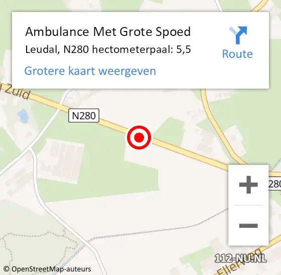 Locatie op kaart van de 112 melding: Ambulance Met Grote Spoed Naar Leudal, N280 hectometerpaal: 5,5 op 18 april 2022 14:28