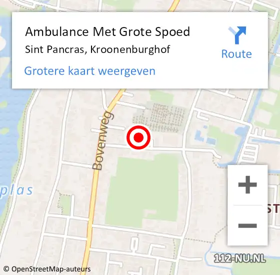 Locatie op kaart van de 112 melding: Ambulance Met Grote Spoed Naar Sint Pancras, Kroonenburghof op 18 april 2022 14:29