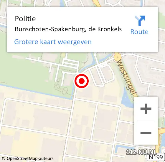 Locatie op kaart van de 112 melding: Politie Bunschoten-Spakenburg, de Kronkels op 18 april 2022 14:38