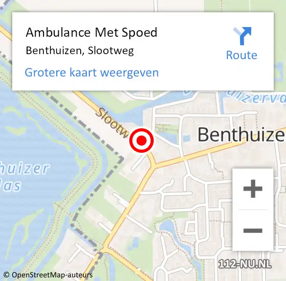 Locatie op kaart van de 112 melding: Ambulance Met Spoed Naar Benthuizen, Slootweg op 18 april 2022 14:42