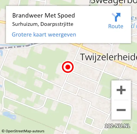 Locatie op kaart van de 112 melding: Brandweer Met Spoed Naar Surhuizum, Doarpsstrjitte op 18 april 2022 15:00