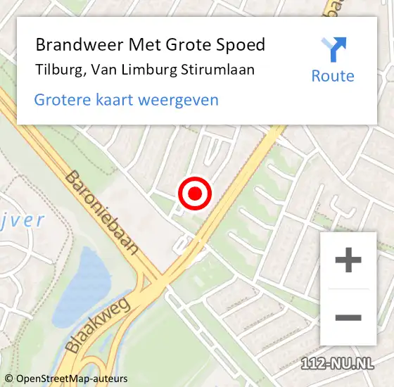 Locatie op kaart van de 112 melding: Brandweer Met Grote Spoed Naar Tilburg, Van Limburg Stirumlaan op 18 april 2022 15:02