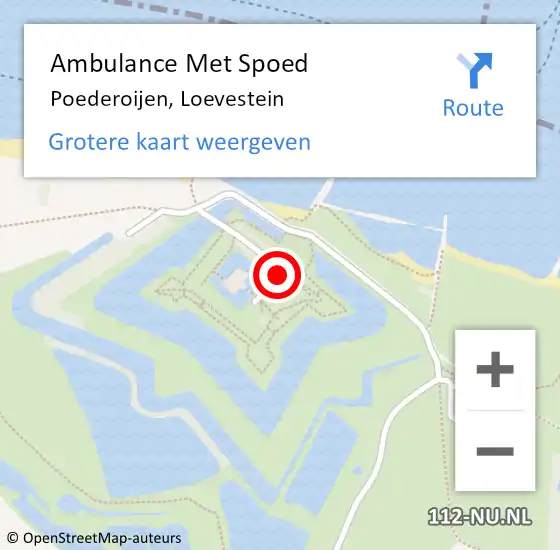 Locatie op kaart van de 112 melding: Ambulance Met Spoed Naar Poederoijen, Loevestein op 18 april 2022 15:19