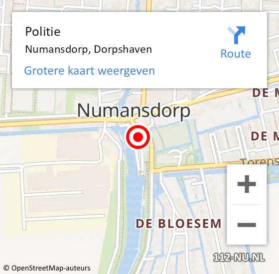 Locatie op kaart van de 112 melding: Politie Numansdorp, Dorpshaven op 18 april 2022 15:32