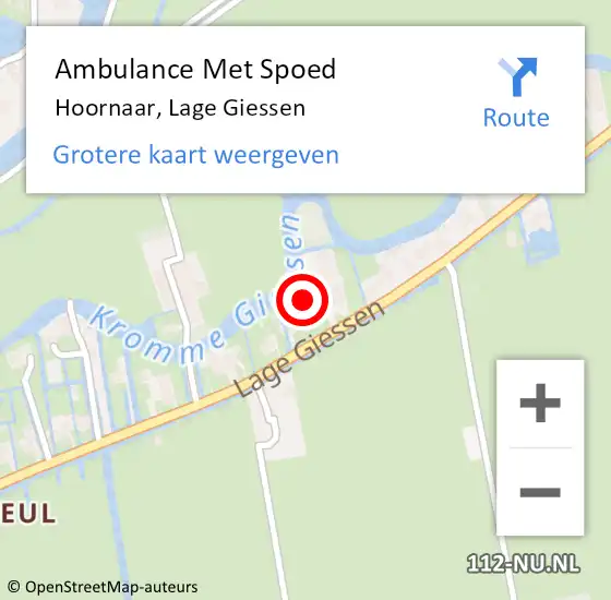 Locatie op kaart van de 112 melding: Ambulance Met Spoed Naar Hoornaar, Lage Giessen op 18 april 2022 15:33