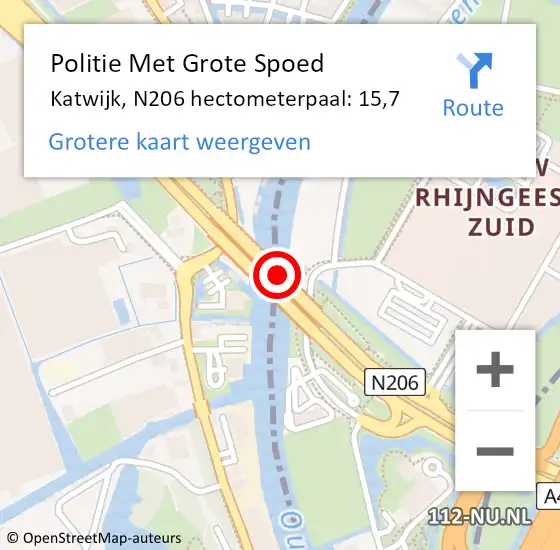 Locatie op kaart van de 112 melding: Politie Met Grote Spoed Naar Katwijk, N206 hectometerpaal: 15,7 op 18 april 2022 15:33