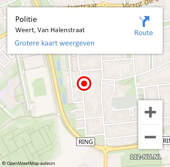 Locatie op kaart van de 112 melding: Politie Weert, Van Halenstraat op 18 april 2022 15:34