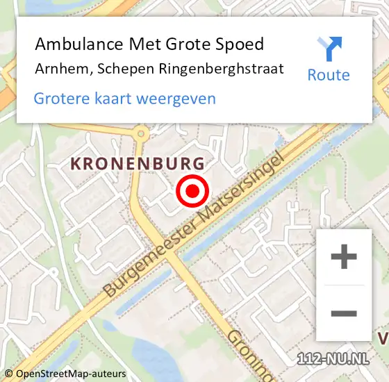 Locatie op kaart van de 112 melding: Ambulance Met Grote Spoed Naar Arnhem, Schepen Ringenberghstraat op 18 april 2022 15:49