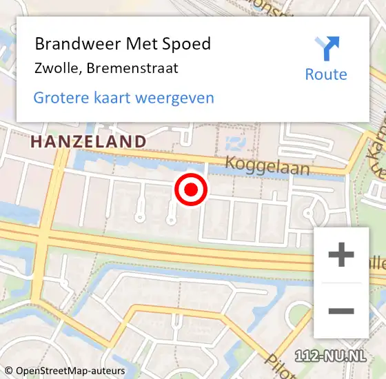 Locatie op kaart van de 112 melding: Brandweer Met Spoed Naar Zwolle, Bremenstraat op 18 april 2022 16:03