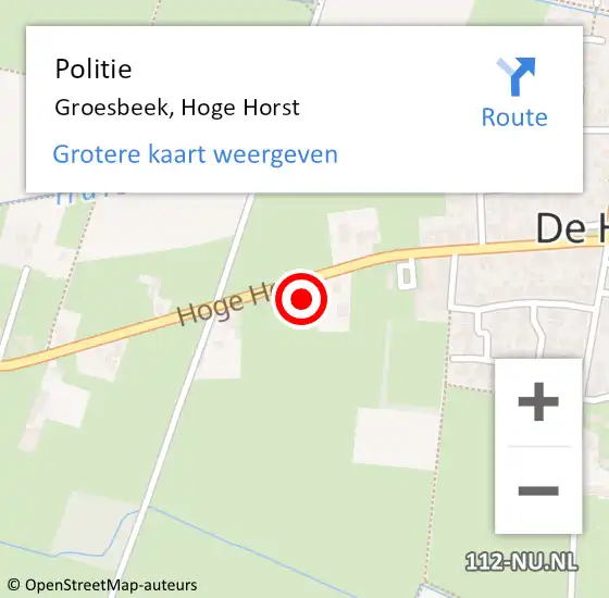 Locatie op kaart van de 112 melding: Politie Groesbeek, Hoge Horst op 18 april 2022 16:11