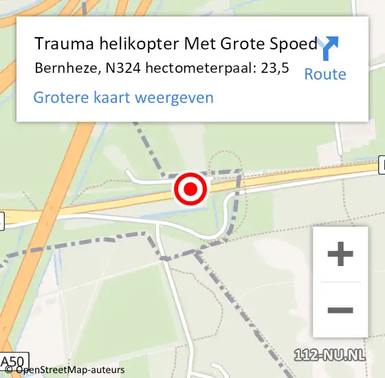 Locatie op kaart van de 112 melding: Trauma helikopter Met Grote Spoed Naar Bernheze, N324 hectometerpaal: 23,5 op 18 april 2022 16:16
