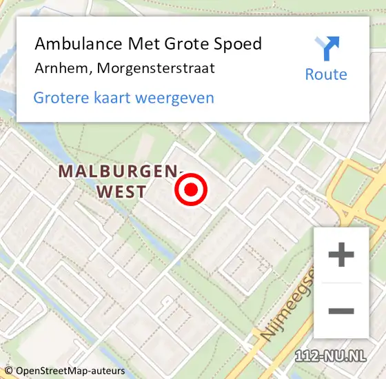 Locatie op kaart van de 112 melding: Ambulance Met Grote Spoed Naar Arnhem, Morgensterstraat op 18 april 2022 17:02