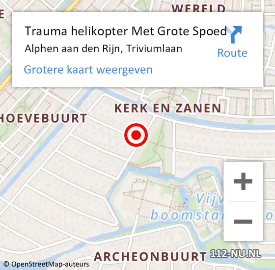 Locatie op kaart van de 112 melding: Trauma helikopter Met Grote Spoed Naar Alphen aan den Rijn, Triviumlaan op 18 april 2022 17:07