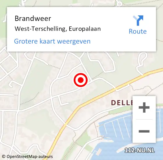 Locatie op kaart van de 112 melding: Brandweer West-Terschelling, Europalaan op 14 juli 2014 19:18