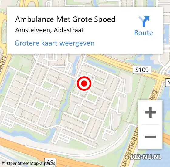 Locatie op kaart van de 112 melding: Ambulance Met Grote Spoed Naar Amstelveen, Aïdastraat op 18 april 2022 17:59