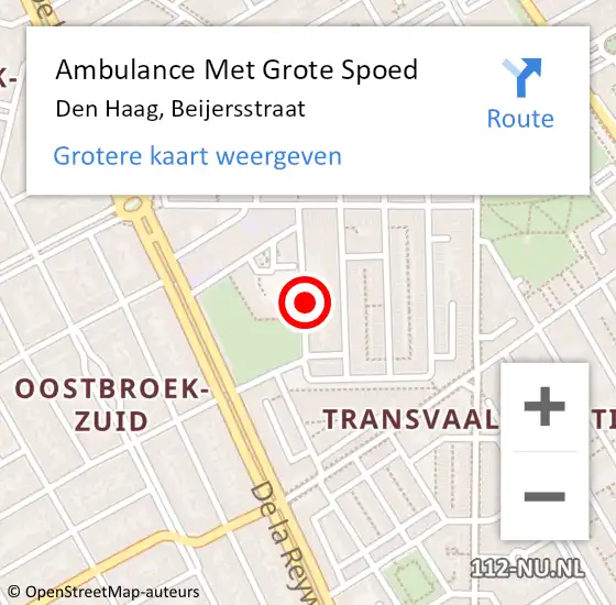 Locatie op kaart van de 112 melding: Ambulance Met Grote Spoed Naar Den Haag, Beijersstraat op 18 april 2022 18:09