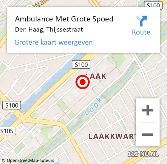 Locatie op kaart van de 112 melding: Ambulance Met Grote Spoed Naar Den Haag, Thijssestraat op 18 april 2022 18:47