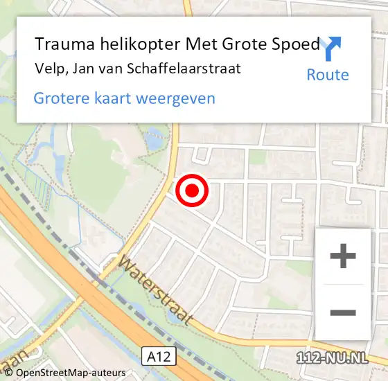 Locatie op kaart van de 112 melding: Trauma helikopter Met Grote Spoed Naar Velp, Jan van Schaffelaarstraat op 18 april 2022 19:08