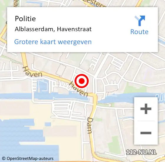 Locatie op kaart van de 112 melding: Politie Alblasserdam, Havenstraat op 18 april 2022 19:09