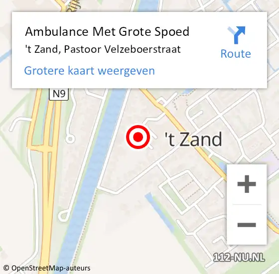 Locatie op kaart van de 112 melding: Ambulance Met Grote Spoed Naar 't Zand, Pastoor Velzeboerstraat op 18 april 2022 19:31