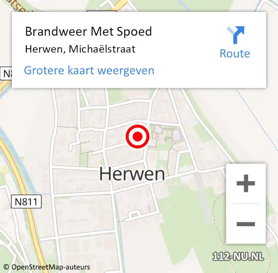 Locatie op kaart van de 112 melding: Brandweer Met Spoed Naar Herwen, Michaëlstraat op 18 april 2022 19:39