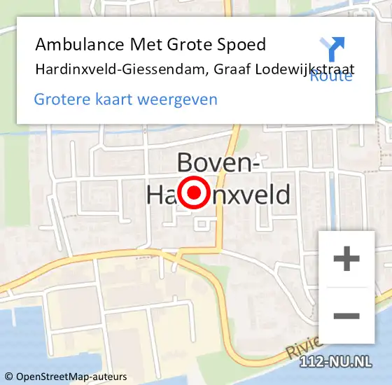 Locatie op kaart van de 112 melding: Ambulance Met Grote Spoed Naar Hardinxveld-Giessendam, Graaf Lodewijkstraat op 18 april 2022 19:44