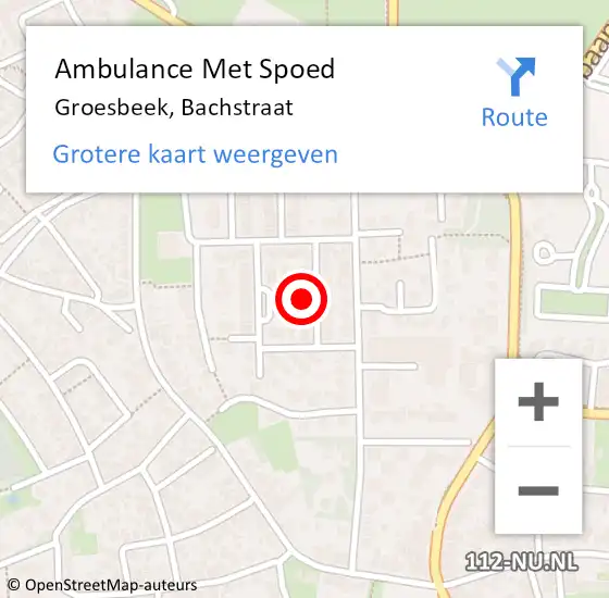 Locatie op kaart van de 112 melding: Ambulance Met Spoed Naar Groesbeek, Bachstraat op 18 april 2022 20:06