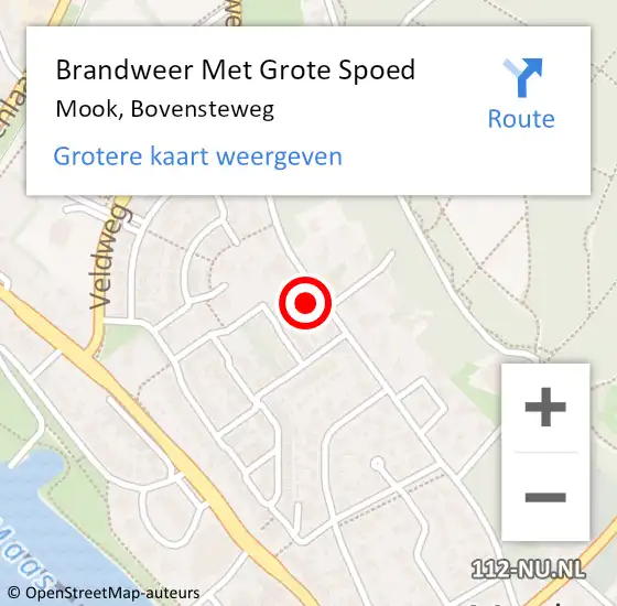 Locatie op kaart van de 112 melding: Brandweer Met Grote Spoed Naar Mook, Bovensteweg op 18 april 2022 20:15