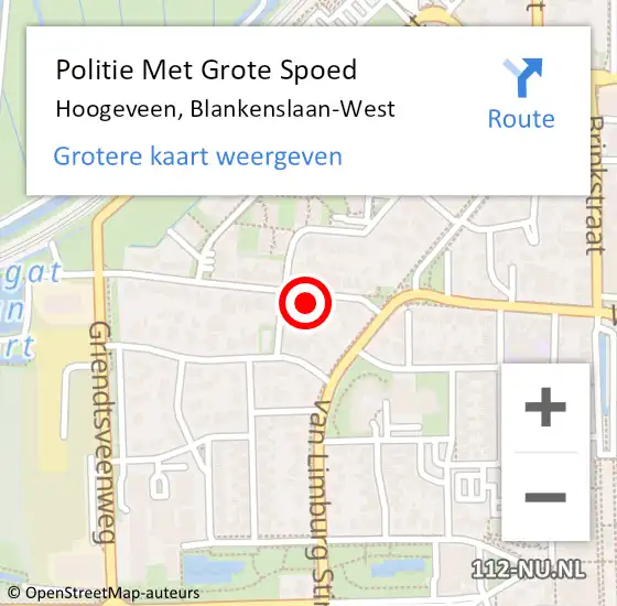 Locatie op kaart van de 112 melding: Politie Met Grote Spoed Naar Hoogeveen, Blankenslaan-West op 18 april 2022 20:20